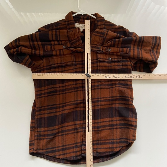 Filson Men's Medium 100% Cotton Copper Black Plaid Flannel Work Shirt 11010689 - Picture 8 of 10